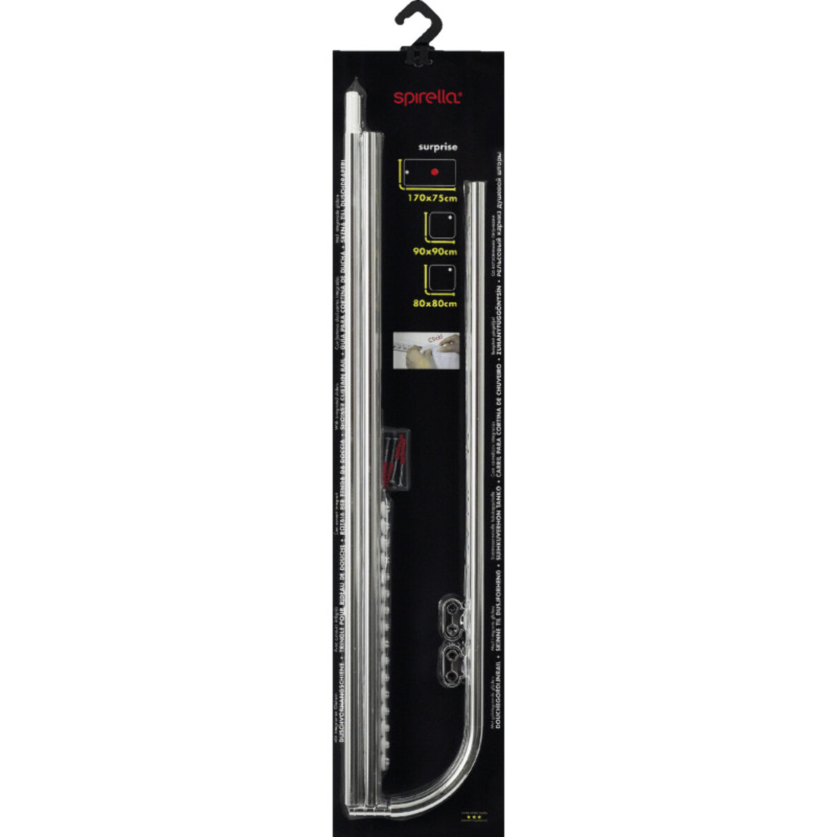 Barre tringle pour rideau de douche d'angle à fixer en Alu SURPRISE 170x75cm Finition Brillante - Spirella