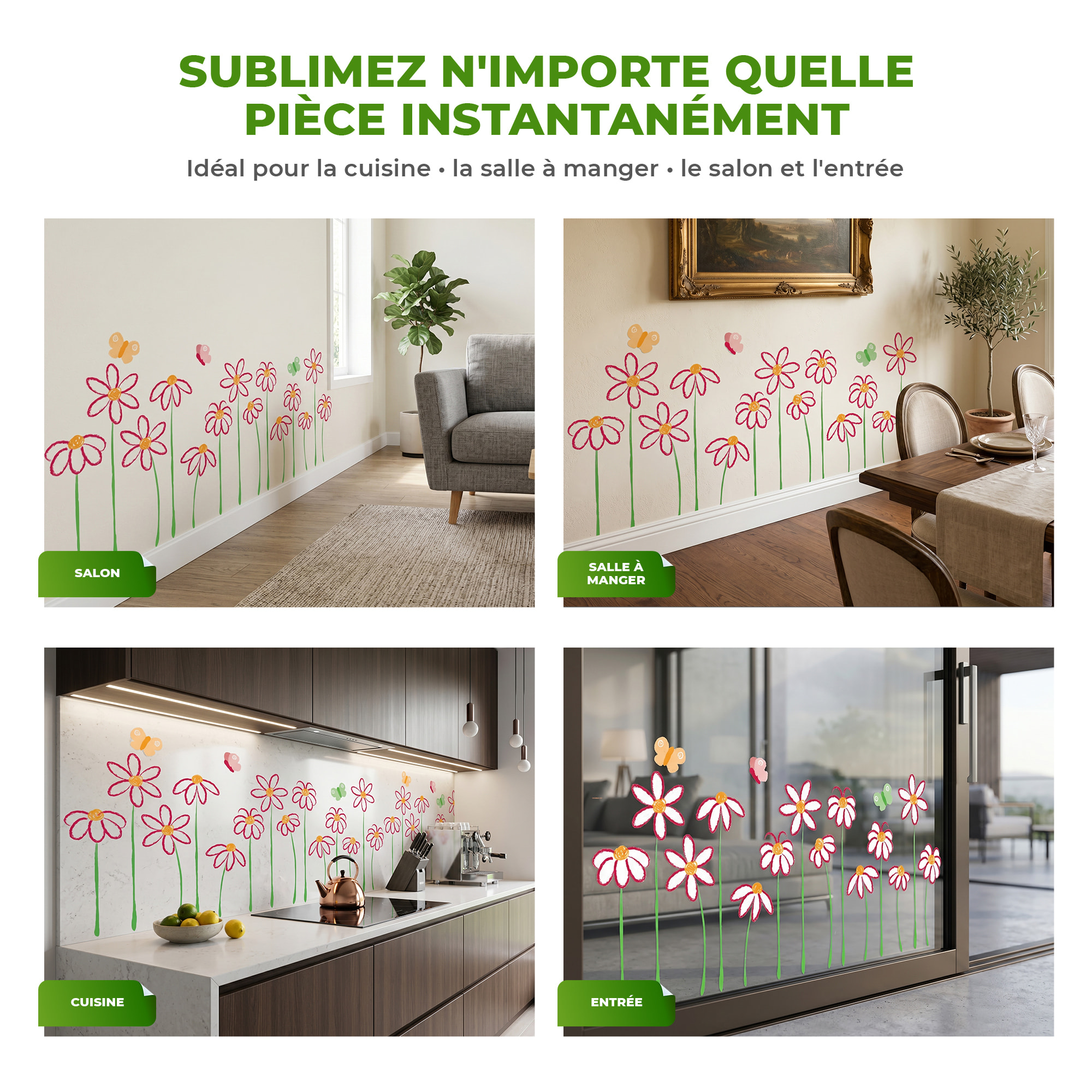 Stickers Muraux décoration adhésifs fleurs en dessin
