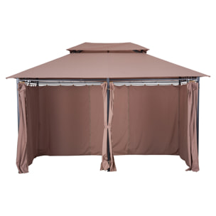 Tonnelle barnum pavillon de jardin style colonial double toit toiles latérales amovibles 3L x 4l x 2,65H m chocolat