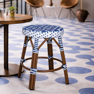 Tabouret bas en textilène avec effet rotin tressé bleu SCALA