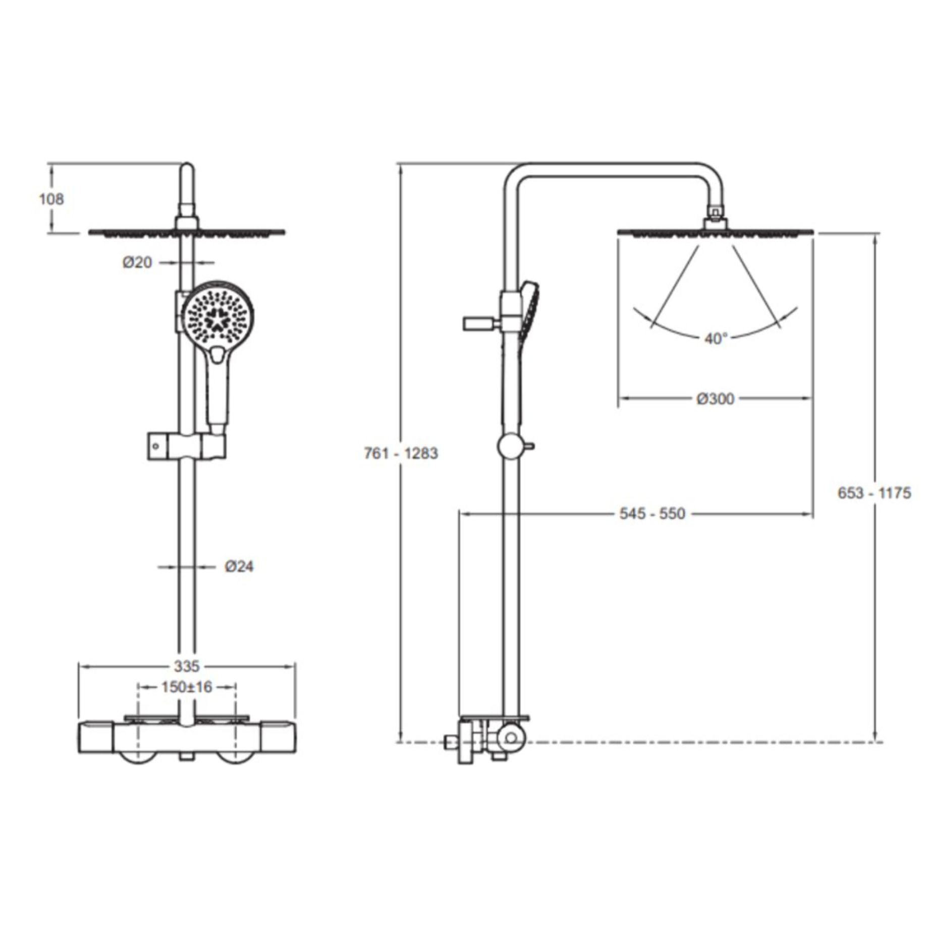 Colonne douche thermostatique Metro 3 jets, économie d'eau, noir mat