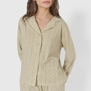 Pijama largo camisero algodón mandolia verde cacería
