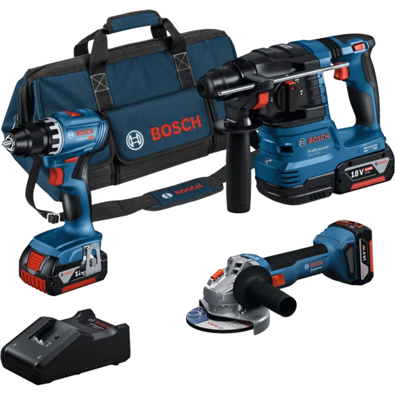 Combo Kit 3 outils 18 V GSR + GWS + GBH + 3 x 4,0 Ah + GAL 18V-40 Professional - BOSCH - 0615A5007L