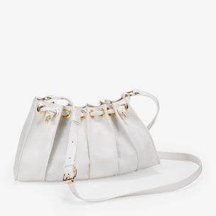 Bolso de hombro beige plisado con cierre imán