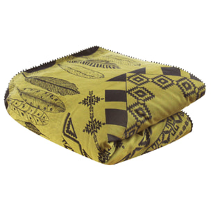 Housse d'edredon satin de coton motif jacquard jaune Cheval aile curry