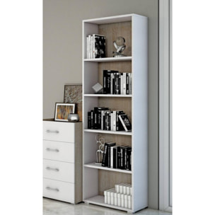 Libreria Girasole, Biblioteca a 4 ripiani regolabili, Scaffale per libri, Mobile da parete con ripiani, 100% Made in Italy, Cm 60x30h195, Bianco e Rovere