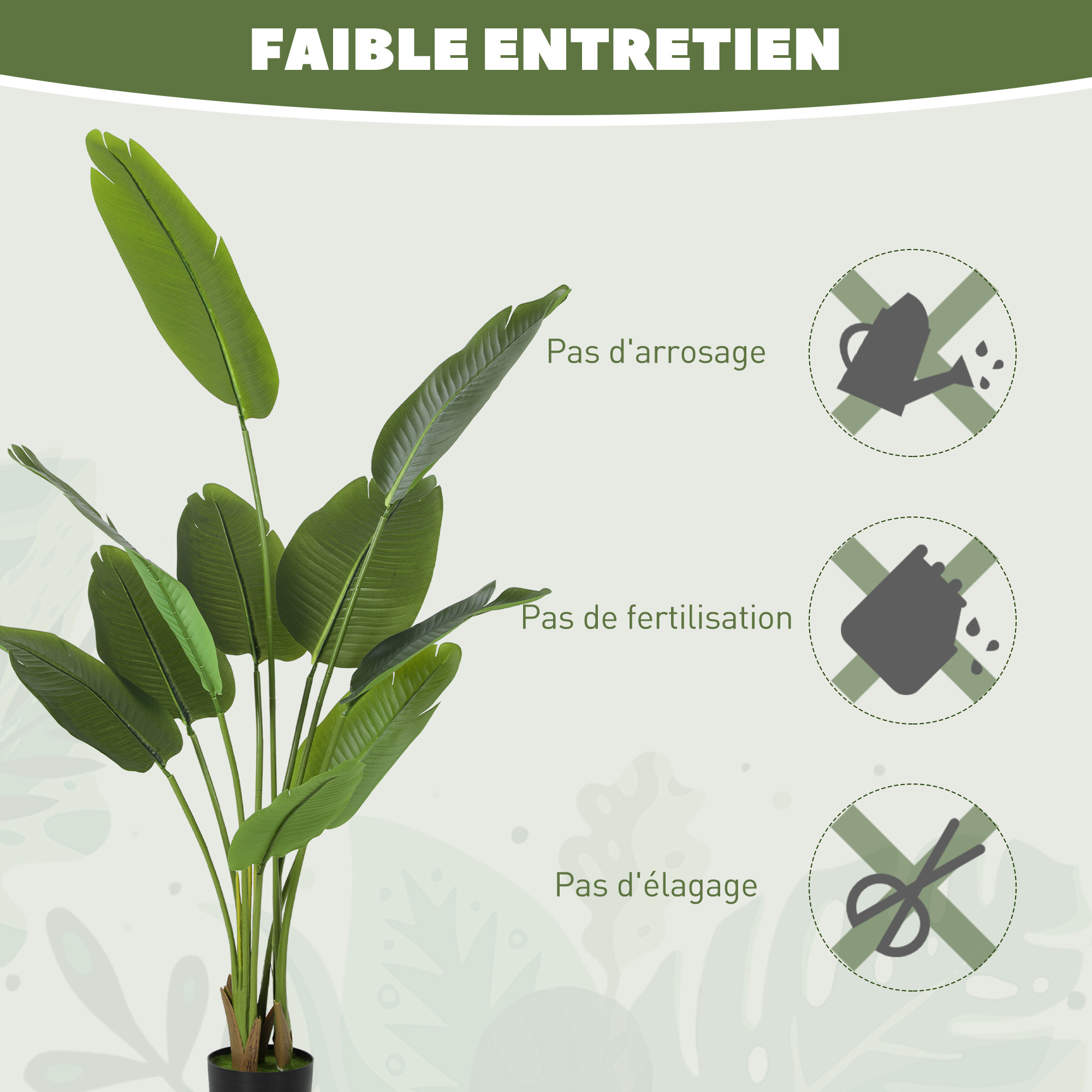Plante artificielle bananier H.160cm 10 grandes feuilles grand réalisme pot inclus