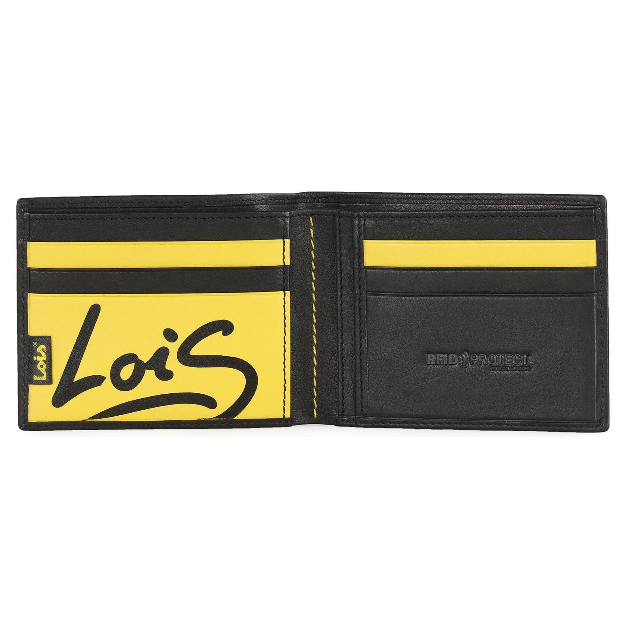 Cartera Hombre Piel Lois Temple Negro-Amarillo