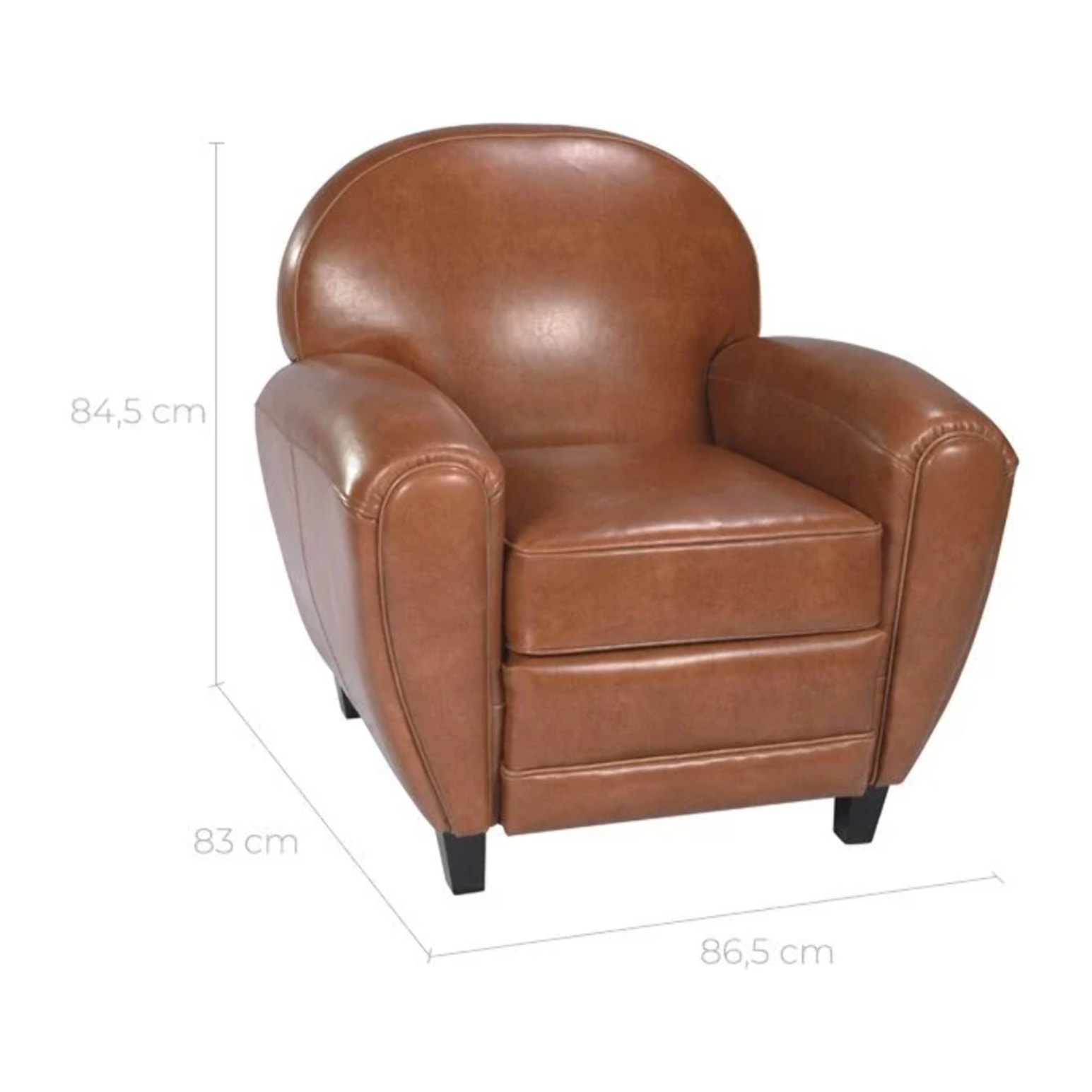 Fauteuil camel en croute de cuir enduite - Club