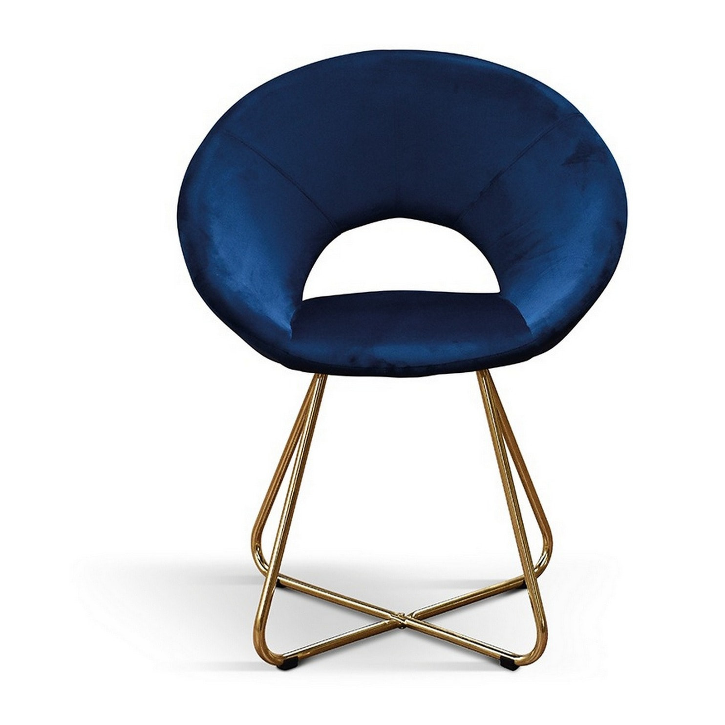 Set di 2 poltroncine ZANTE in tessuto effetto velluto blu e base in metallo color oro