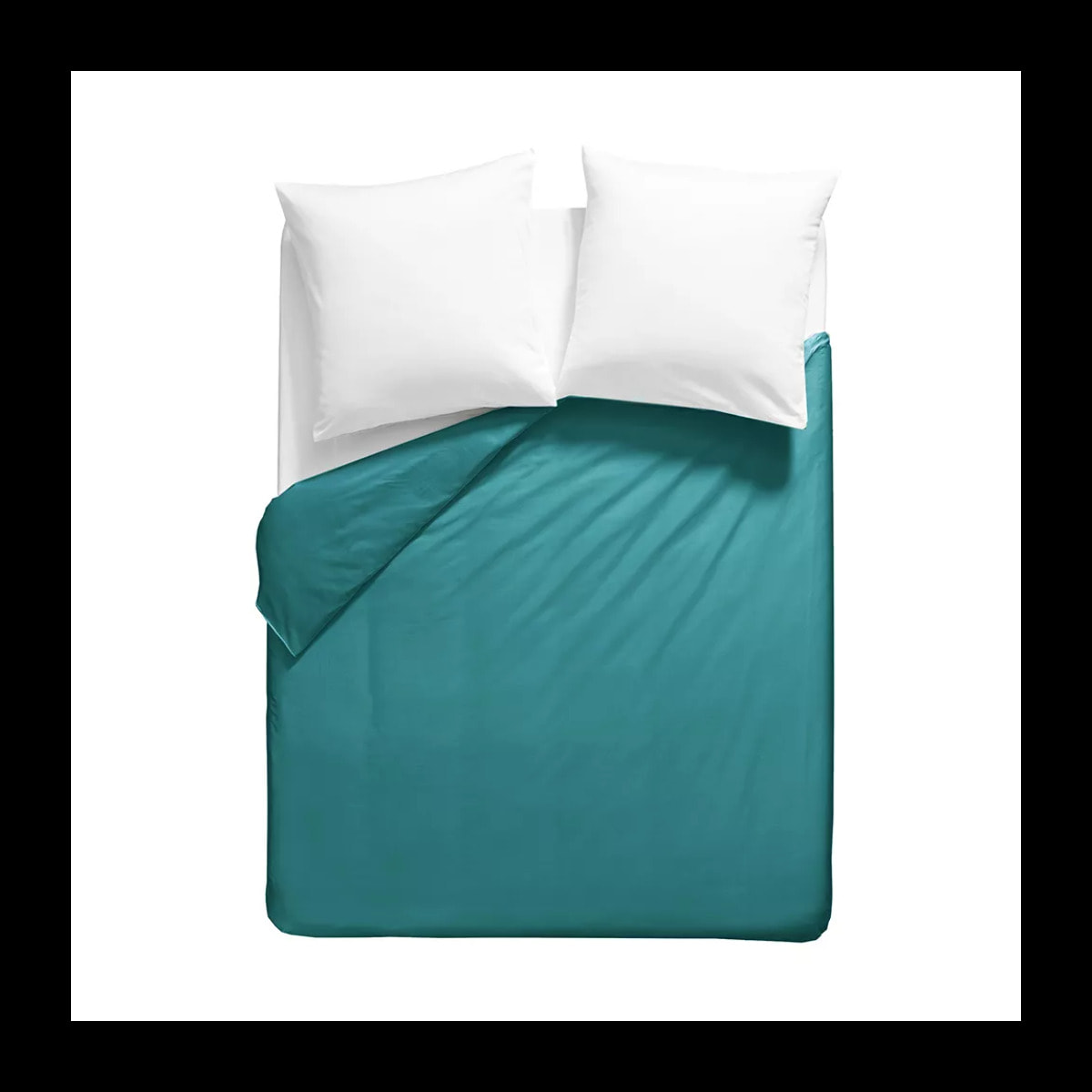 Housse de couette percale de coton uni vert La percale francaise emeraude