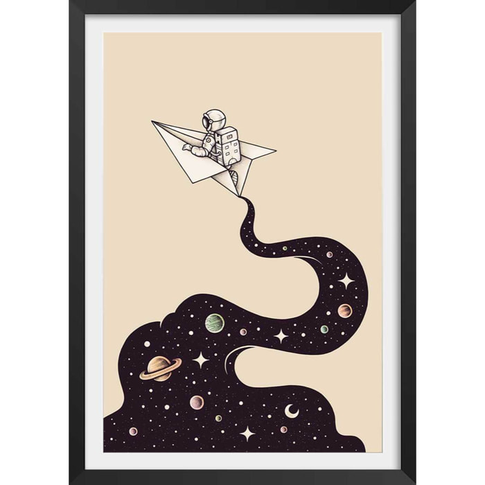 Affiche enfant envol cosmique  Affiche + cadre en bois - Noir