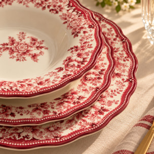 Lot de 6 assiettes à dessert 20cm fleuries en grès rose  FAUSTINE