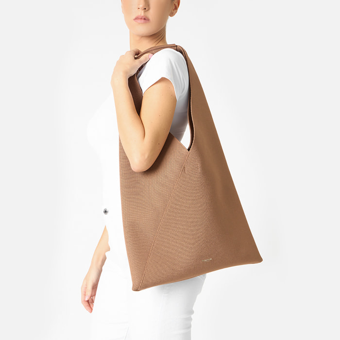 Borsa a spalla donna marrone in tessuto