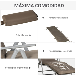 Tumbona Plegable Tumbona de Jardín con Respaldo Ajustable en 7 Posiciones con Cojín Cuerpo Entero y Cabeza para Terraza Piscina Carga 165 kg 137x63,5x100,5 cm Marrón
