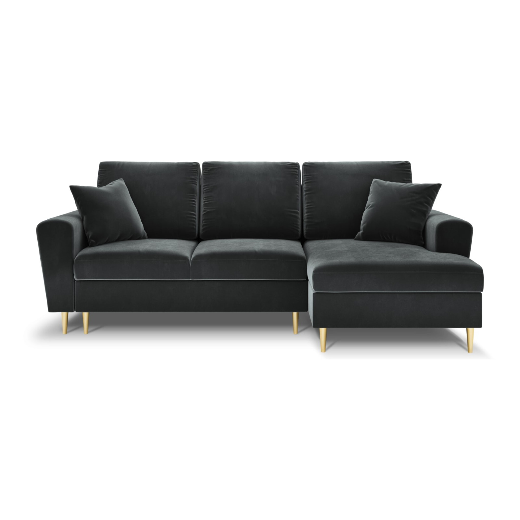 Canapé d'angle droit convertible avec coffre de rangement "Kyoto" 4 places en velours gris foncé