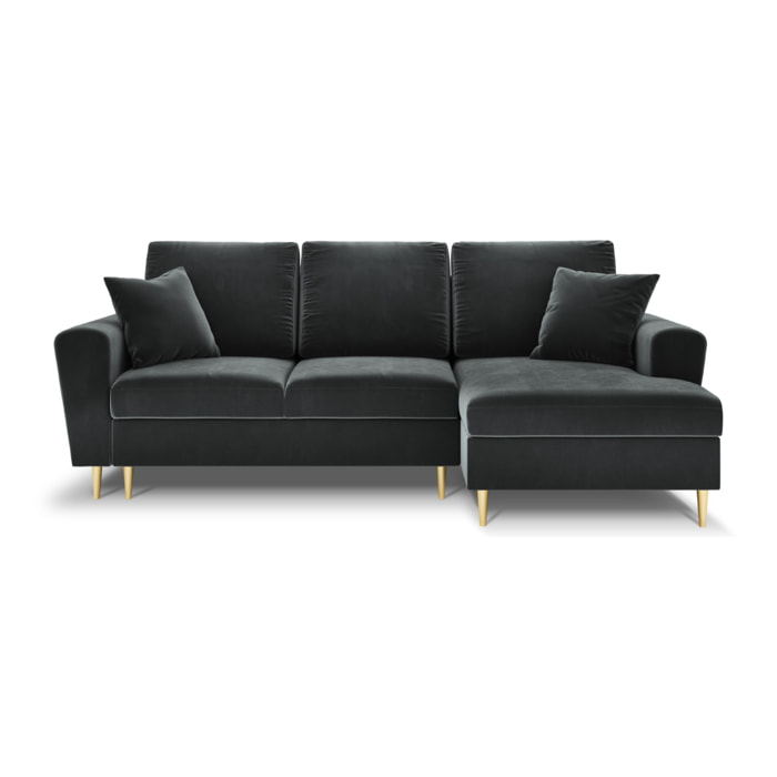 Canapé d'angle droit convertible avec coffre de rangement "Kyoto" 4 places en velours gris foncé