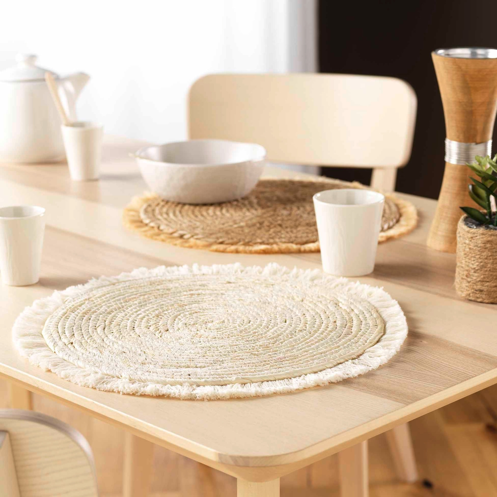 Set de table frangé en jonc - Naturel