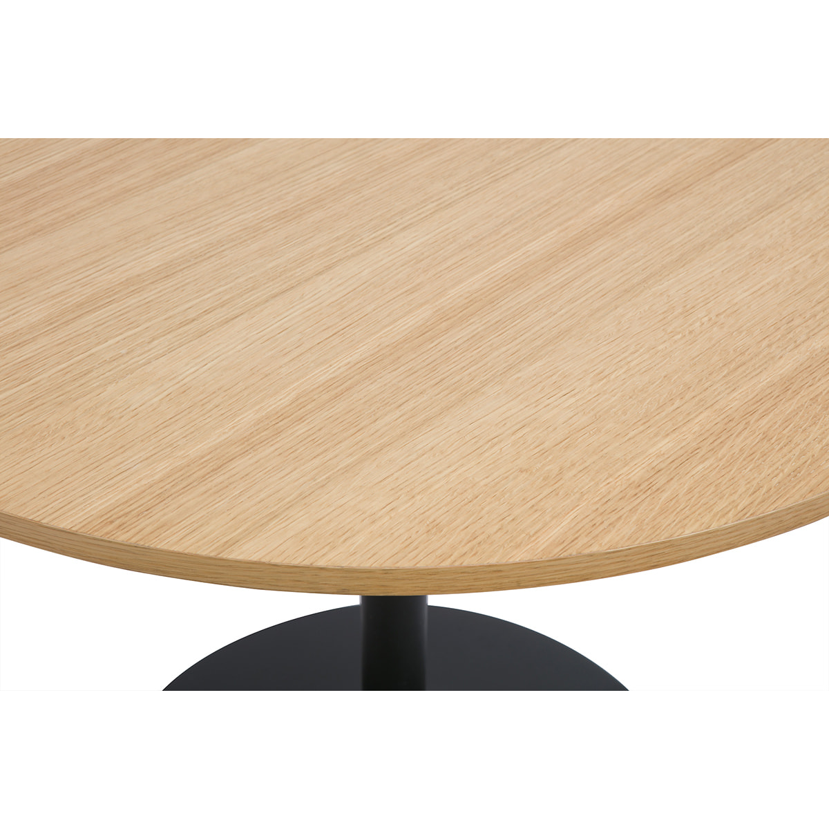 Table à manger design ronde en bois clair chêne et métal noir D90 cm CALISTA