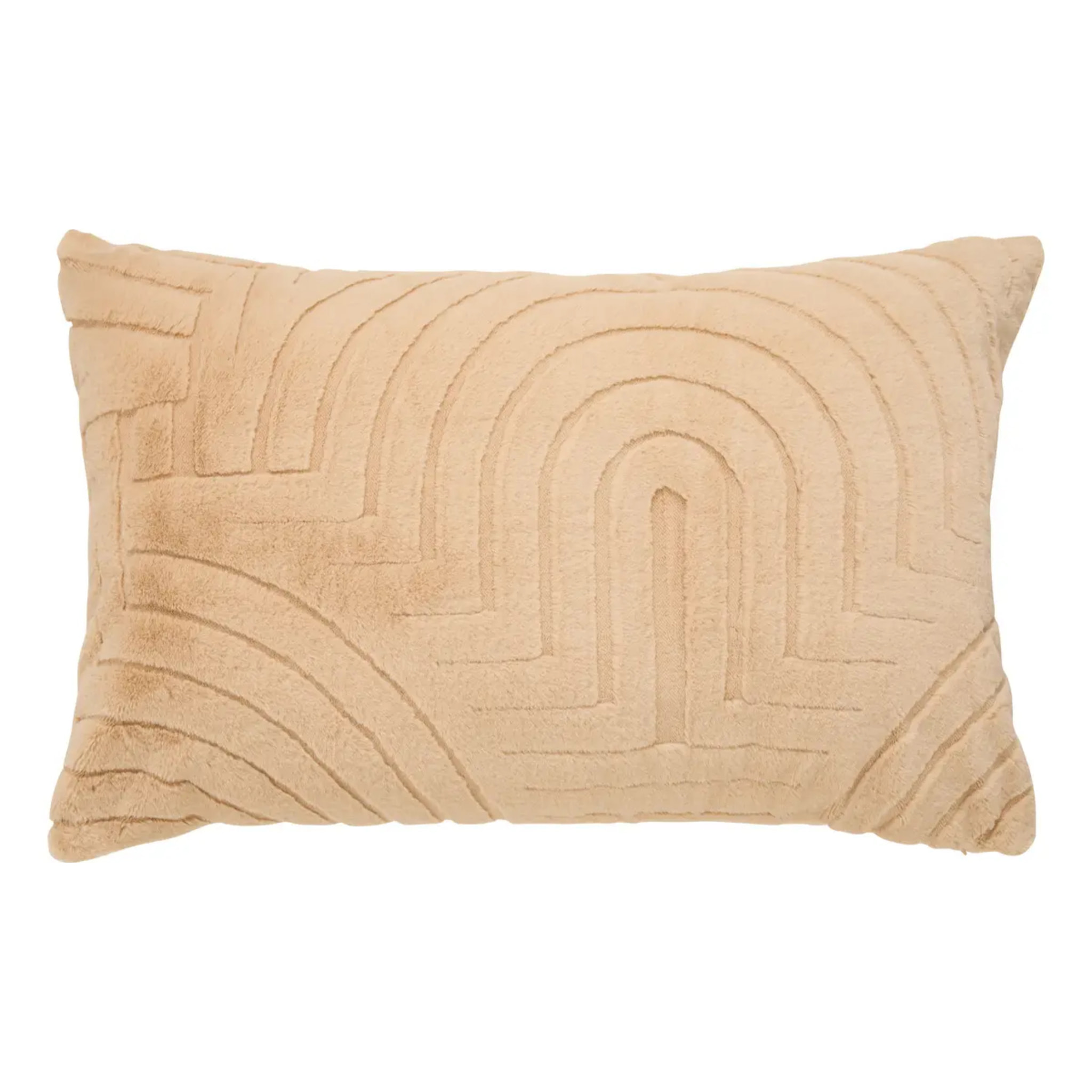 Coussin Arka rectangulaire 50x80cm effet fausse fourrure beige