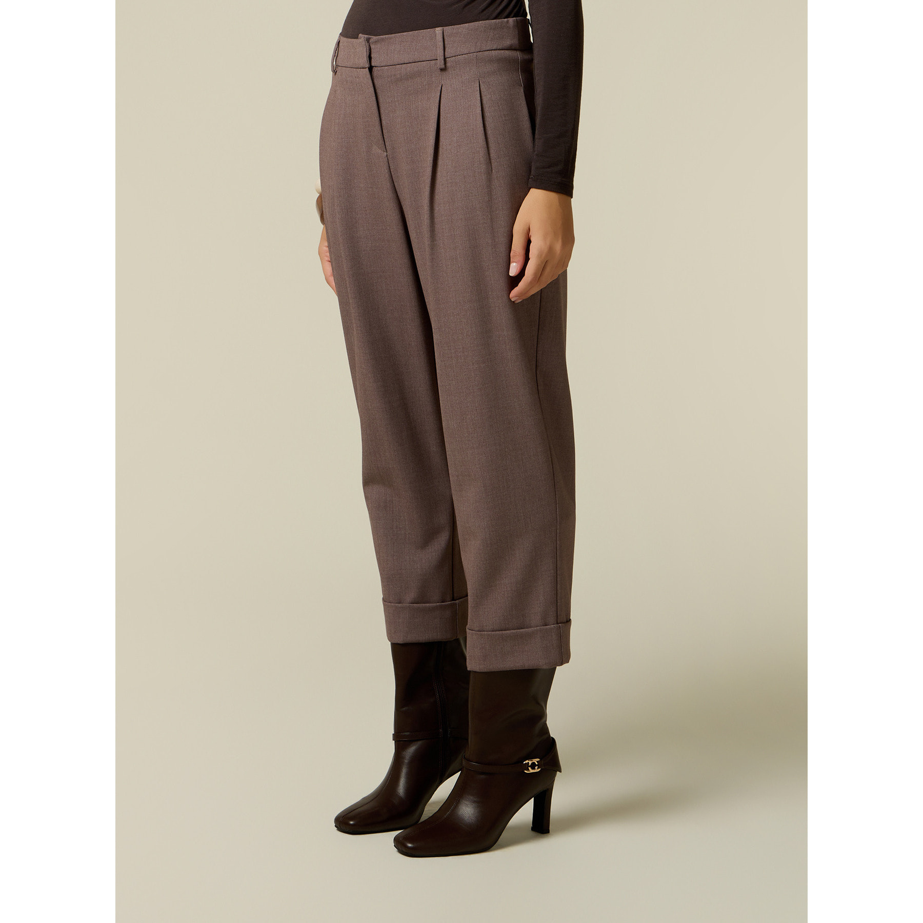 Oltre - Pantalones cropped con pinzas - Gris