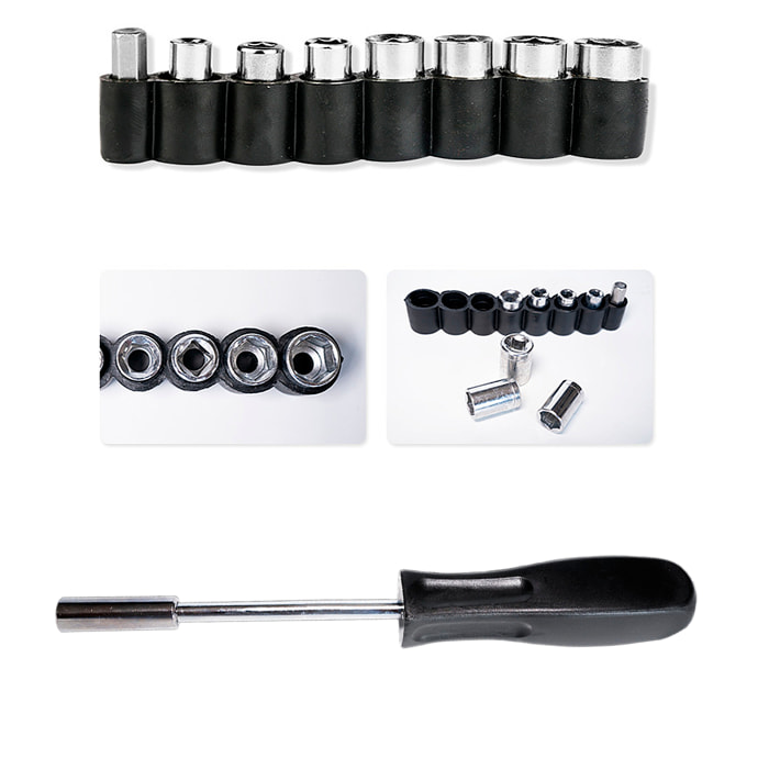 Set di attrezzi domestici con custodia e 26 pezzi.