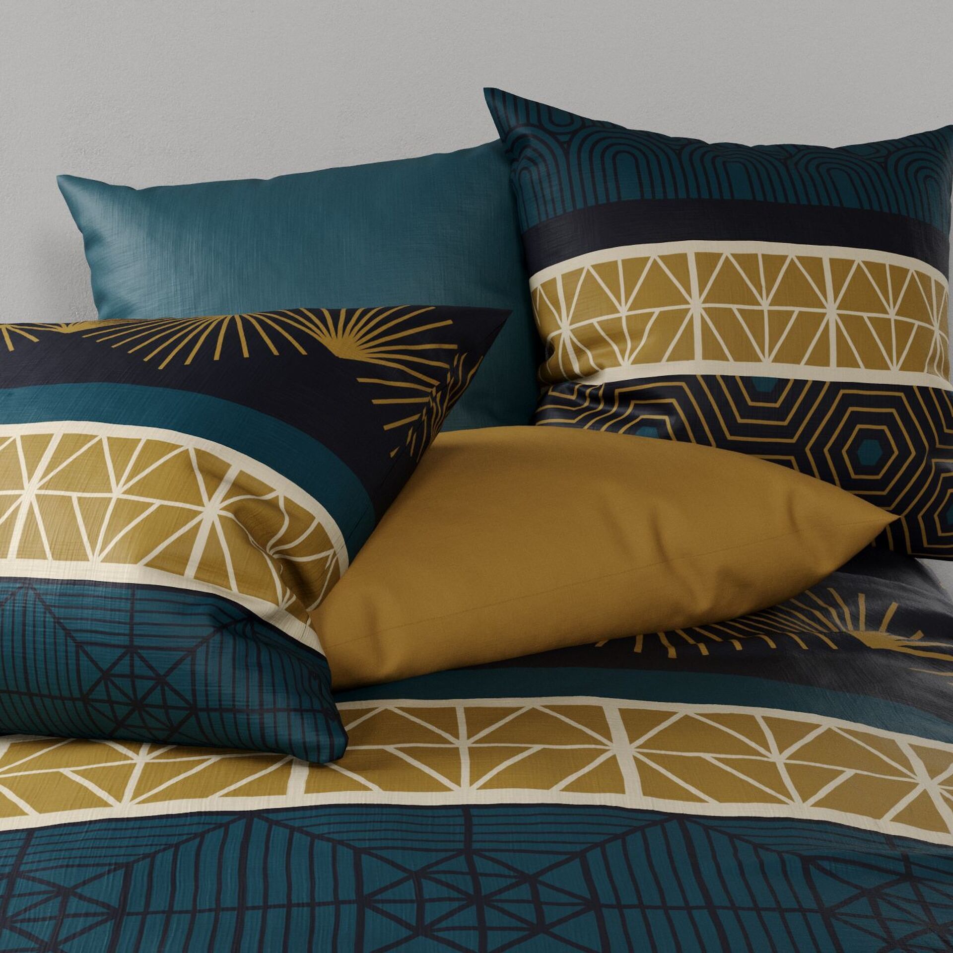 Parure housse de couette coton emeraude, marron