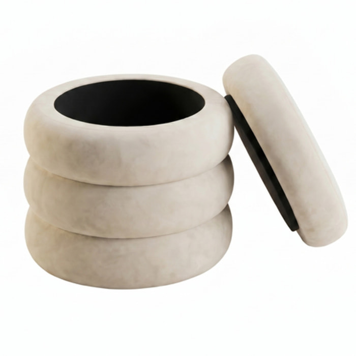 Pouf Contenitore Rotondo in Velluto con Coperchio, Seduta Imbottita con Vano Contenitore Salvaspazio dallo Stile Elegante per Soggiorno, Camera da Letto e Ingresso