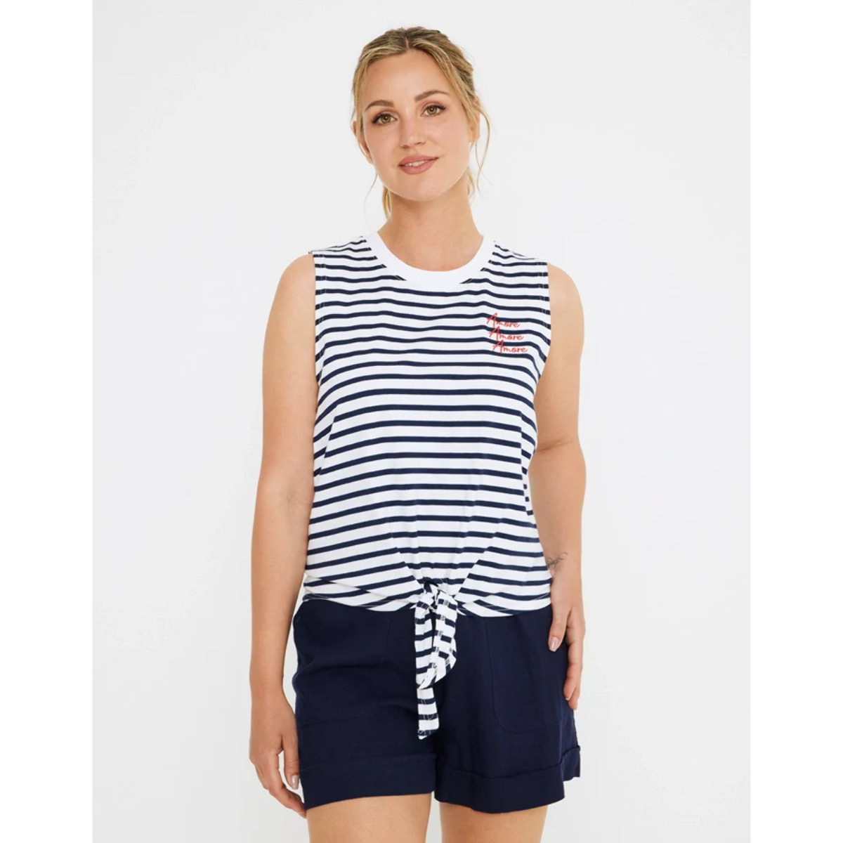 Camiseta Tirantes Blanca y Azul Marino - Rayti