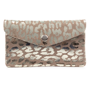 Alseno monedero alargado mujer. Piel auténtica Gamuza, diseño animal print leopardo, lacada brillante.