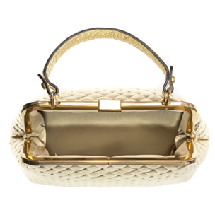 Arienzo borsa a mano donna. Pelle scamosciata autentica con incisione intrecciata e laccata lucida.