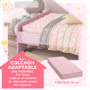 Cama Infantil 70x140 cm, Cama para Niños con Barrera Anticaídas y Somier, Cabecero en Forma de Nube, Rosa