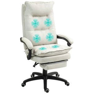 Vinsetto Silla de Oficina Ejecutiva con Masaje, Silla de Escritorio Ergonómica con Altura Ajustable, Respaldo Reclinable, Reposapiés, Mando con Cable, Giratoria 360°, Crema