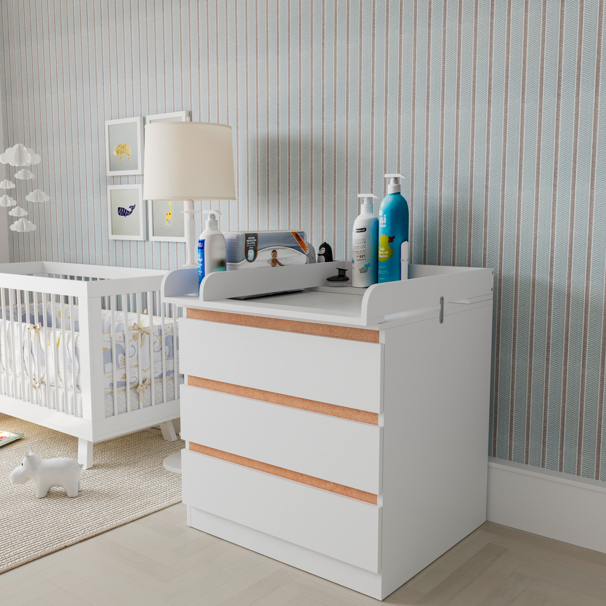 Fasciatoio Universale Per Cassettiera Piano Con Divisorio Rimovibile Angoli Arrotondati Pratico Salvaspazio Fissaggio Sicuro 80x74.5x8.5 Cm Bianco