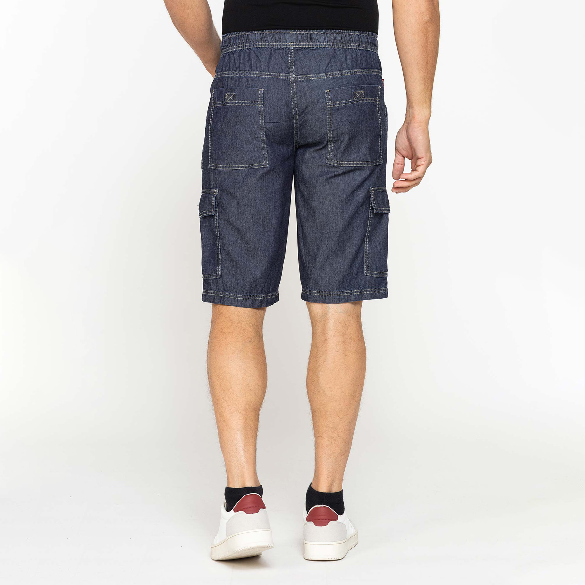 BERMUDA DI JEANS CON TASCONI LATERALI ED ELASTICO IN VITA