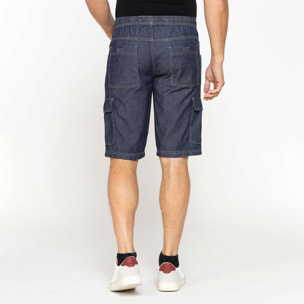 BERMUDA DI JEANS CON TASCONI LATERALI ED ELASTICO IN VITA