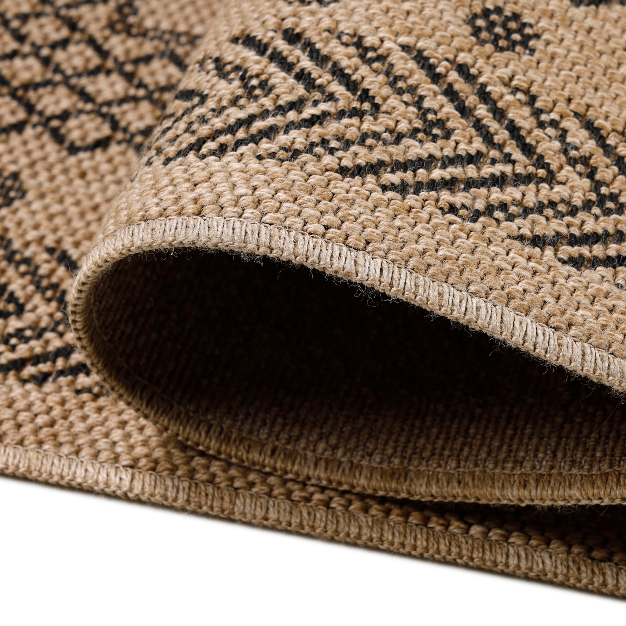 DHAKA - Tapis intérieur/extérieur aspect jute motif mandala noir