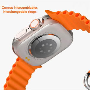 Smartwatch T500 Ultra, aviso de notificaciones, teclado de llamada bluetooth, modos de deporte y monitor cardiaco.