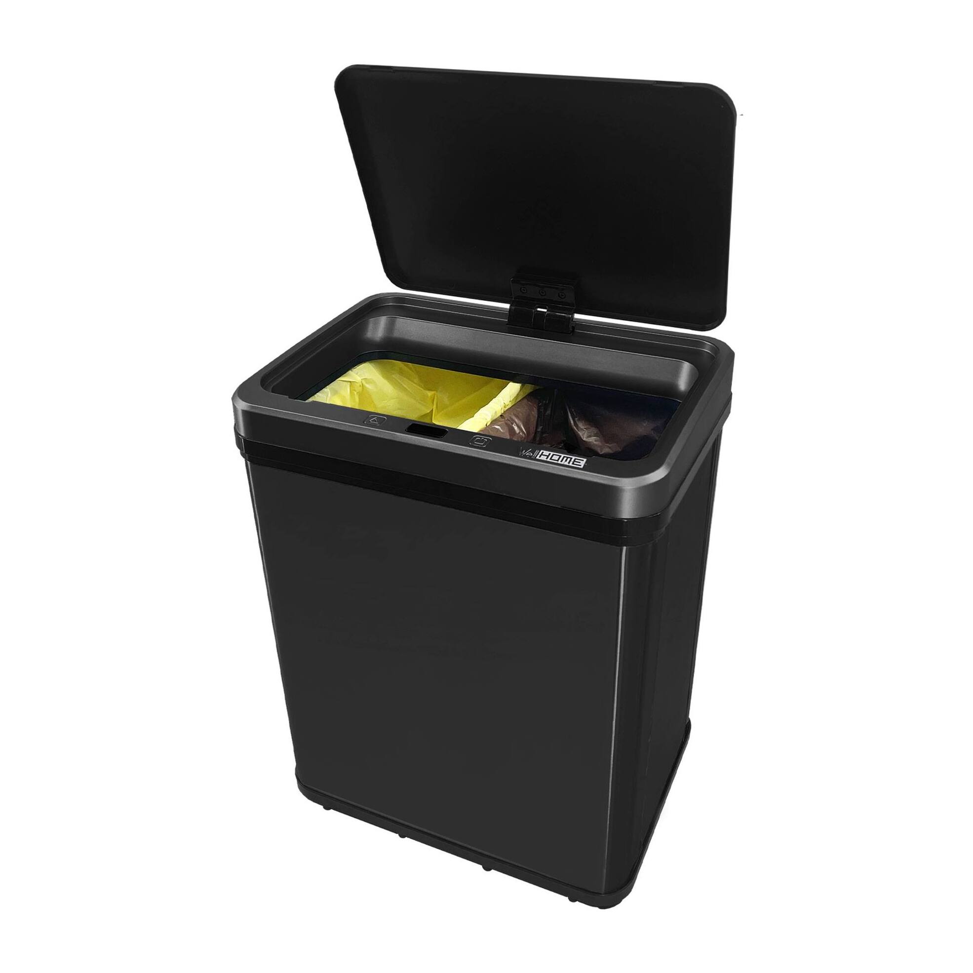 Well home - cubo de basura inteligente sin patas para reciclaje con apertura automática y contacto manual 15l+15l 35,5x26x60cm color negro