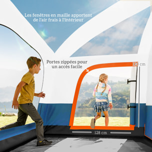 Tente de camping familiale 4-5 personnes - portes, fenêtres, sac de transport inclus - dim. 4,3 x 3 x 1,95 m - bleu