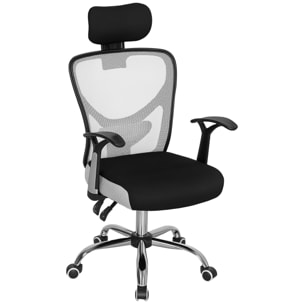 Silla de Escritorio Giratoria Silla de Oficina con Altura Ajustable Respaldo Reclinable Reposacabezas Regulable y Soporte Lumbar Tapizado en Malla Transpirable Gris