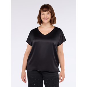 Fiorella Rubino - T-shirt bimaterica con scollo a V - Nero