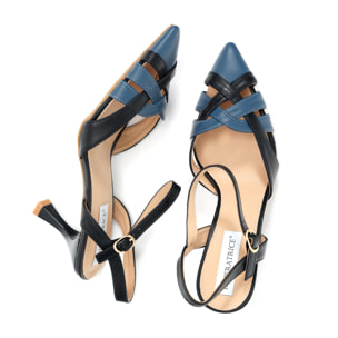 Sandali in simil pelle bicolore con incrocio sulla punta