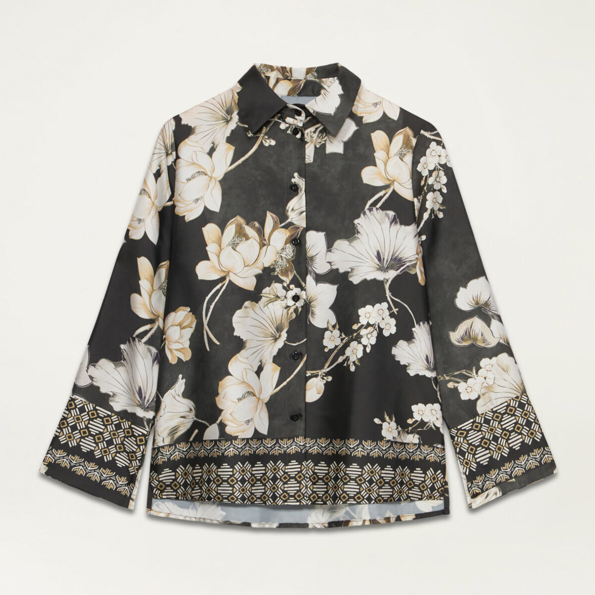 Oltre - Camicia in raso floreale - Nero