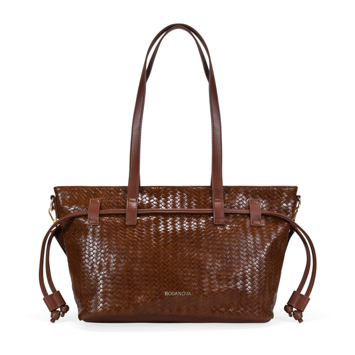 Bolso tote cuero con trenzado y cremallera