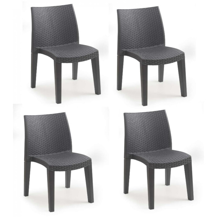 Sedia da esterno Ravenna, Seduta da giardino, Sedia per tavolo da pranzo, Poltrona outdoor effetto rattan, 100 % Made in Italy, Set da 4, Cm 48x55h86, Antracite