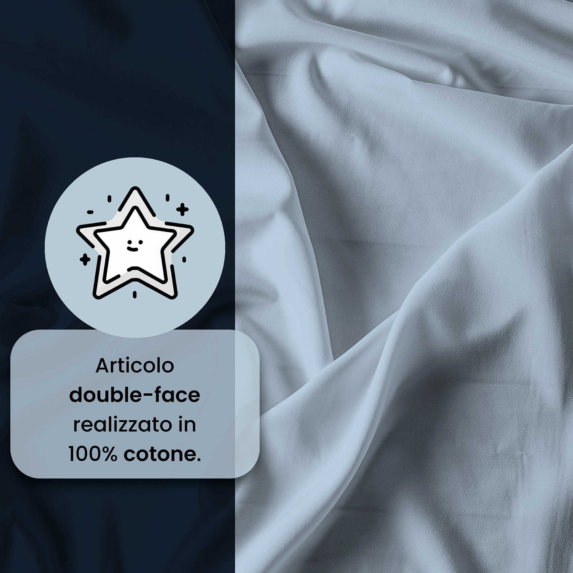 COMPLETO LETTO NATURAL COLOR, 100% Cotone, Made in Italy - BLU SCURO/AZZURRO