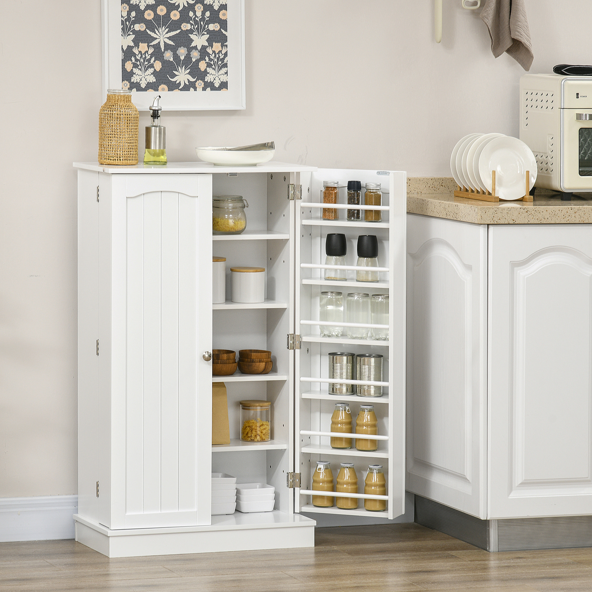 Armoire de cuisine rangement épices 2 portes 4 étagères 12 porte-épices dim. 60 x 30 x 104 cm blanc