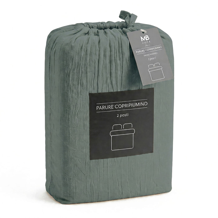 PARURE COPRIPIUMINO WATER WASHED, 100% Microfibra, No Stiro - SALVIA
