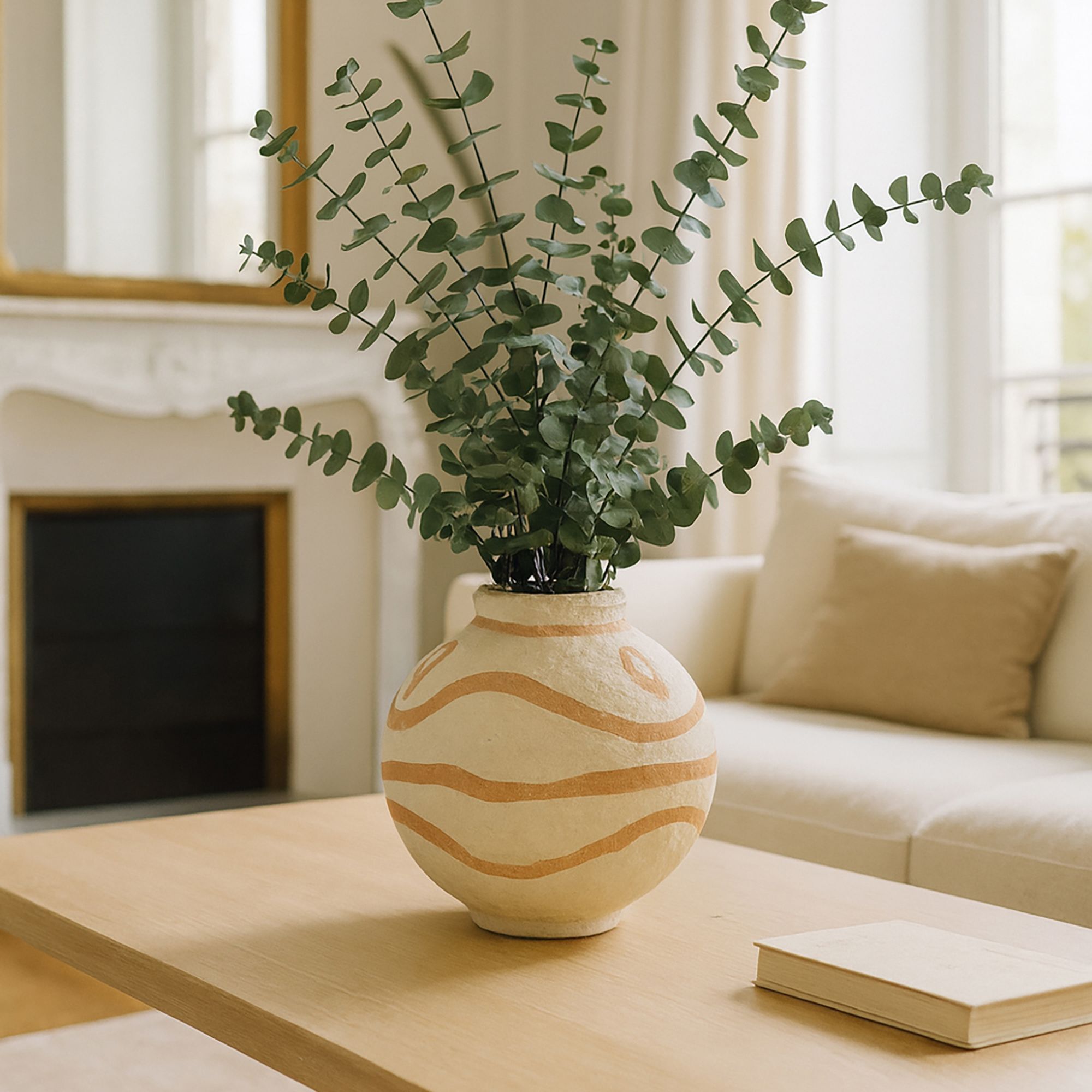 Vase boule en papier maché écru et terracotta MERZOUGA